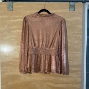 Rose gold mock neck peplum top Jolie Occasions